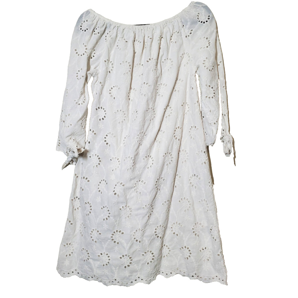 Valentina Naldi Womens Small Dress Lace‎ Mini Off Shoulder Ivory Eyelet Cotton